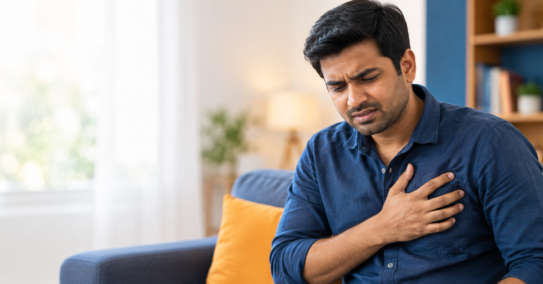 Man Experiencing Chest Pain at Home